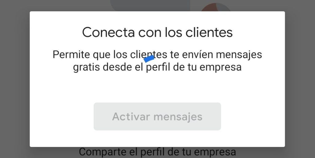 El mensaje dice: Conecta con los clientes en Google My Business