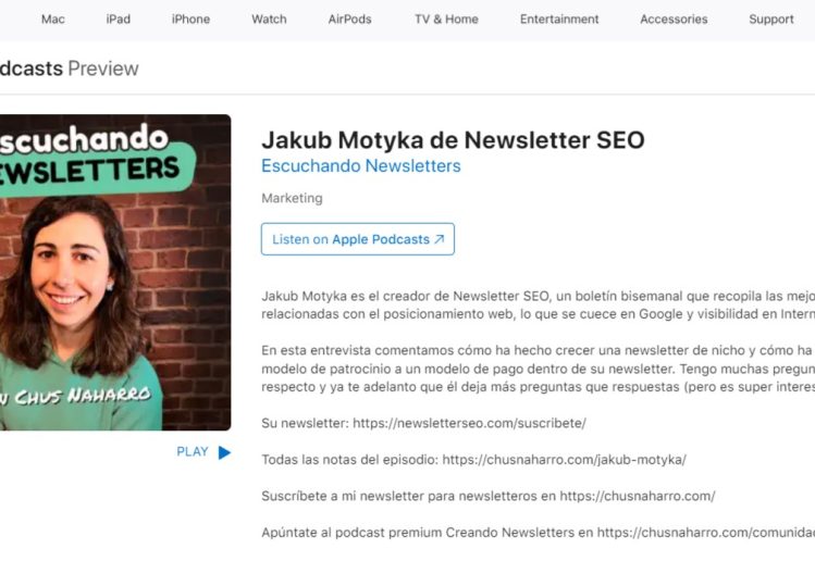 Entrevista sobre mi newsletter SEO de Jakub Motyka en el podcast de Chus Naharro